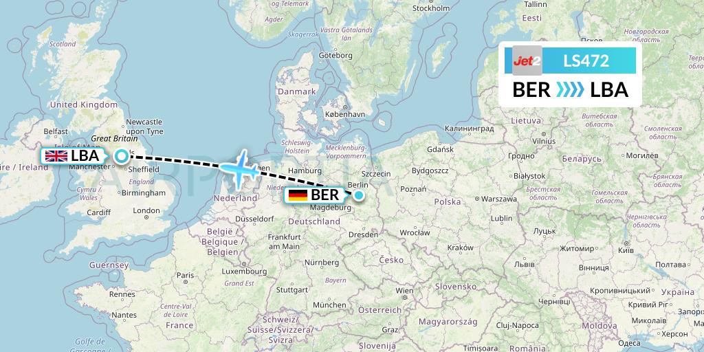 LS472 Jet2 Flight Map: Berlin to Leeds
