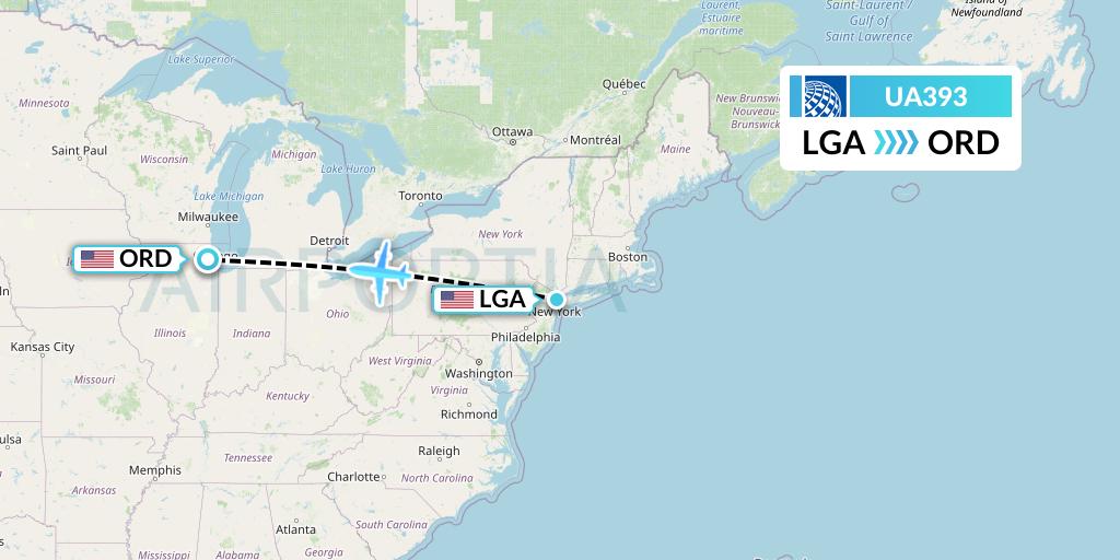 UA393 United Airlines Flight Map: New York to Chicago