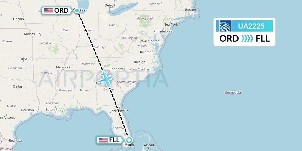 UA2225 United Airlines Flight Map: Chicago to Fort Lauderdale