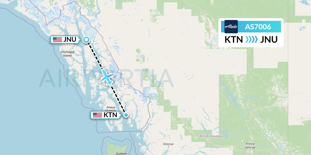 AS7006 Alaska Airlines Flight Map: Ketchikan to Juneau