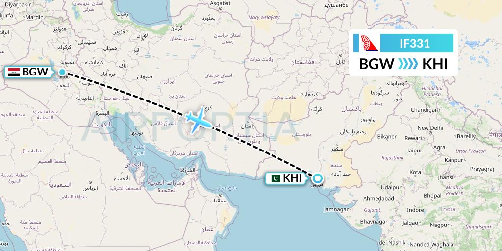IF331 Fly Baghdad Flight Map: Baghdad to Karachi