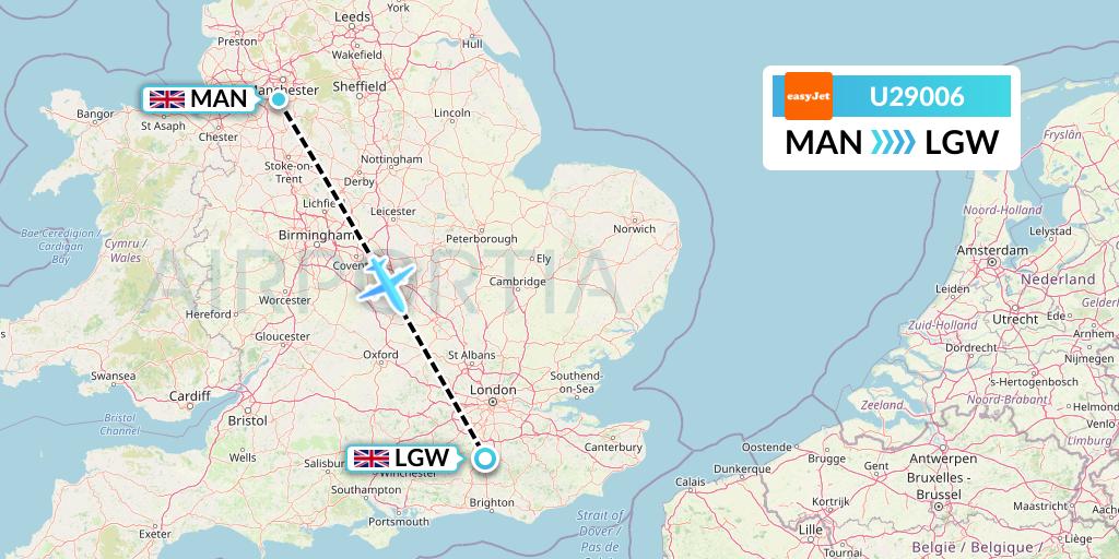 U29006 EasyJet Flight Map: Manchester to London