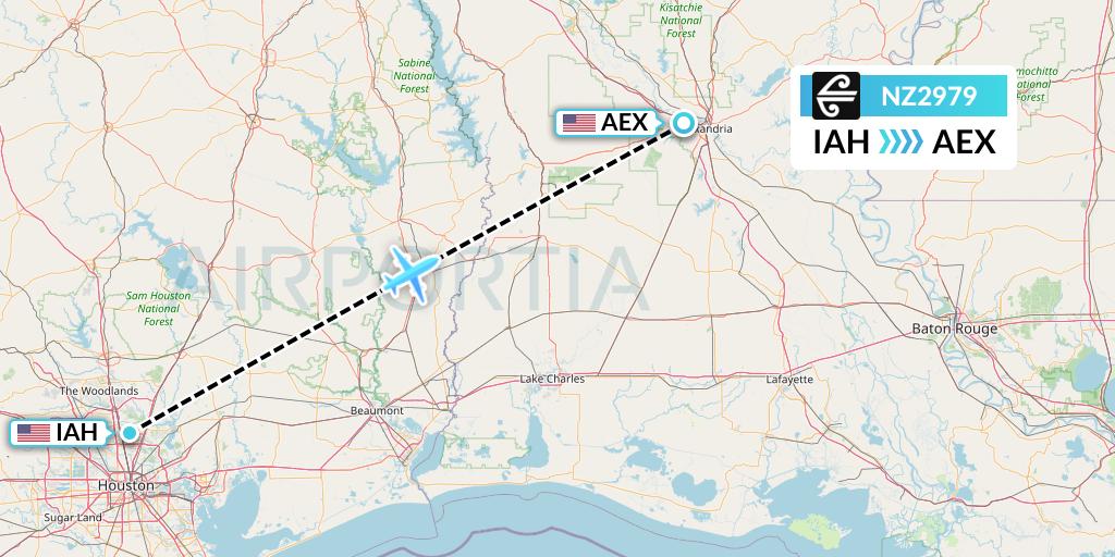 NZ2979 Air New Zealand Flight Map: Houston to Alexandria