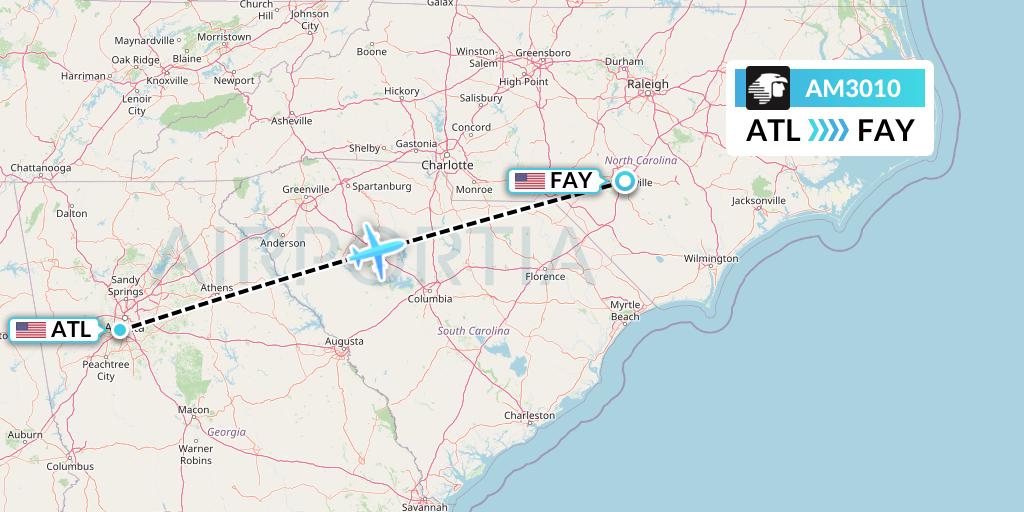 AM3010 Aeromexico Flight Map: Atlanta to Fayetteville