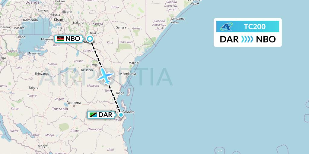 TC200 Air Tanzania Flight Map: Dar-es-Salaam to Nairobi
