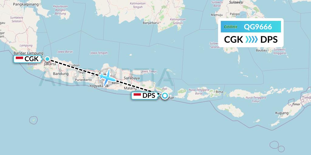 QG9666 Citilink Flight Map: Jakarta to Denpasar
