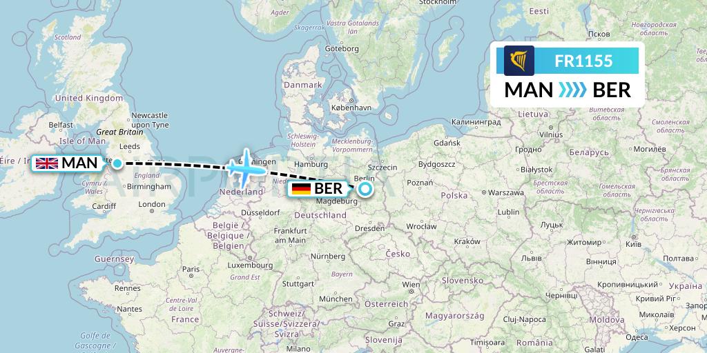 FR1155 Ryanair Flight Map: Manchester to Berlin