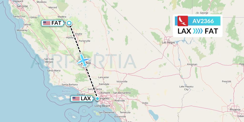 AV2366 Avianca Flight Map: Los Angeles to Fresno