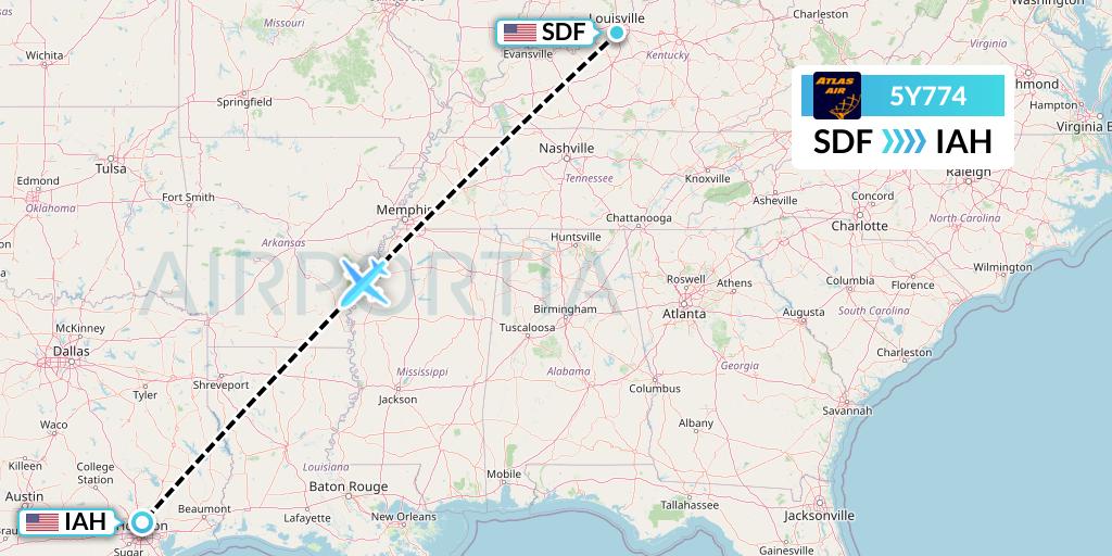 5Y774 Atlas Air Flight Map: Louisville to Houston
