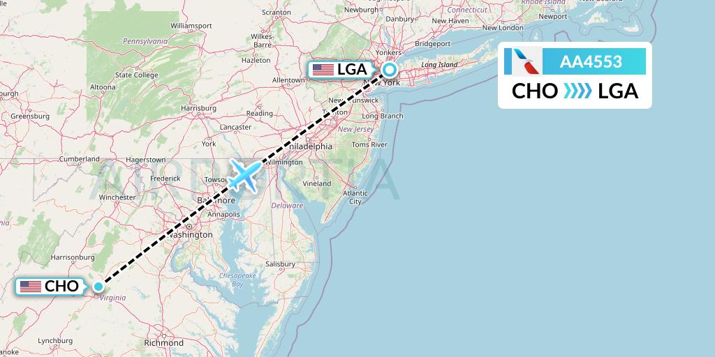 AA4553 American Airlines Flight Map: Charlottesville to New York
