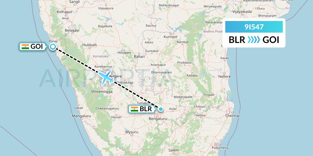 9I547 Air India Regional Flight Map: Bangalore to Goa