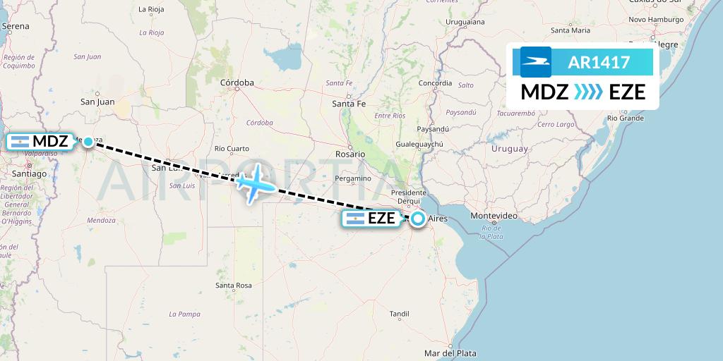 AR1417 Aerolineas Argentinas Flight Map: Mendoza to Buenos Aires