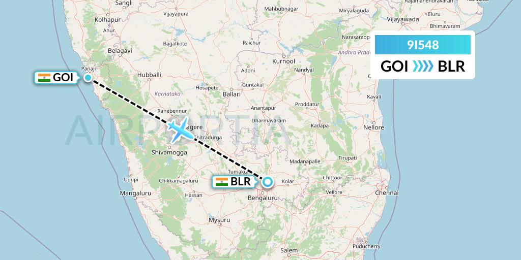 9I548 Air India Regional Flight Map: Goa to Bangalore