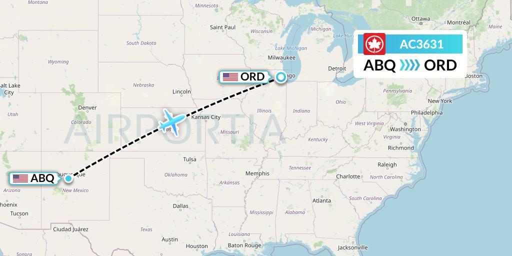 AC3631 Air Canada Flight Map: Albuquerque to Chicago