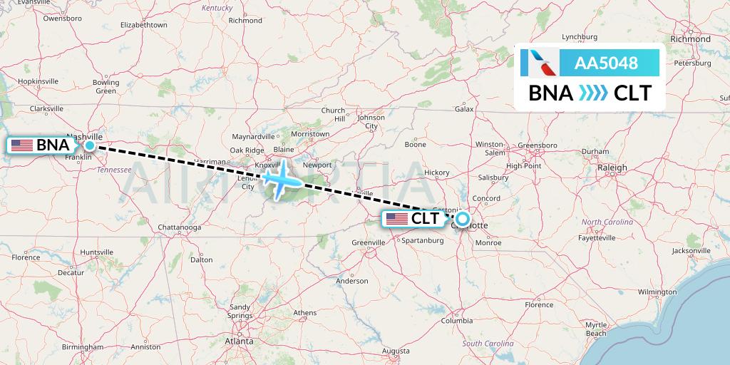 AA5048 American Airlines Flight Map: Nashville to Charlotte
