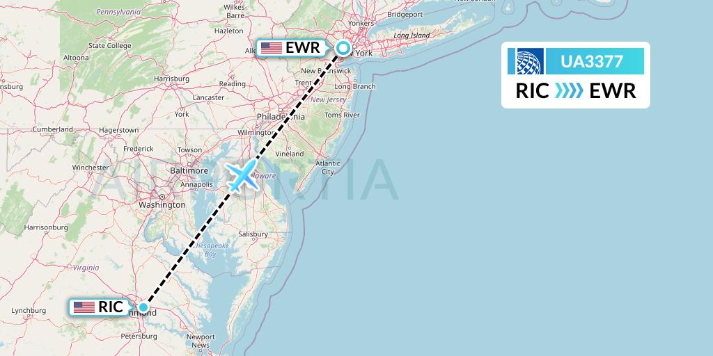 UA3377 United Airlines Flight Map: Richmond to New York