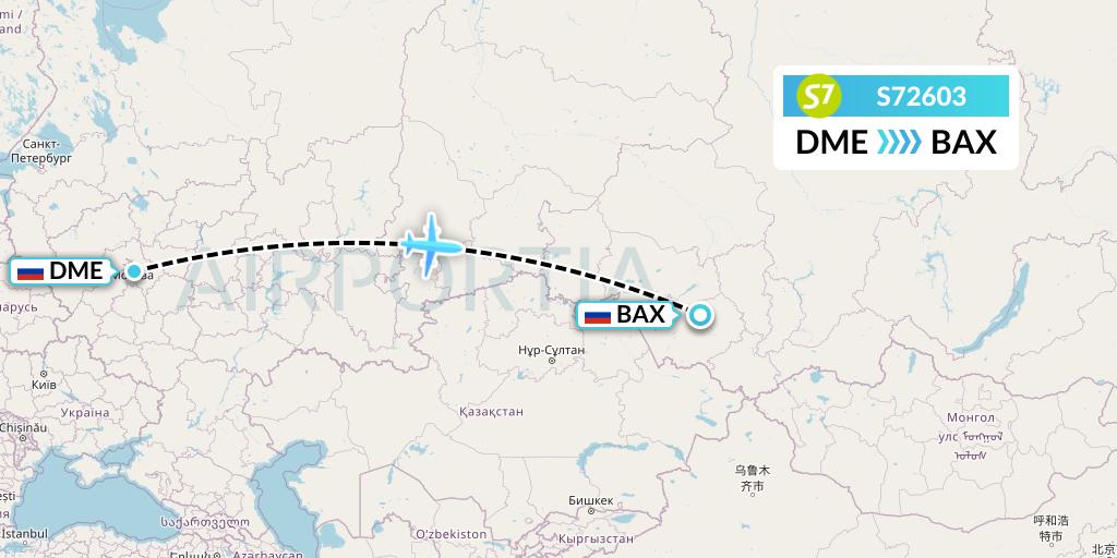 S72603 S7 Airlines Flight Map: Moscow to Barnaul