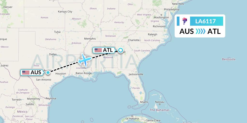LA6117 LAN Airlines Flight Map: Austin to Atlanta