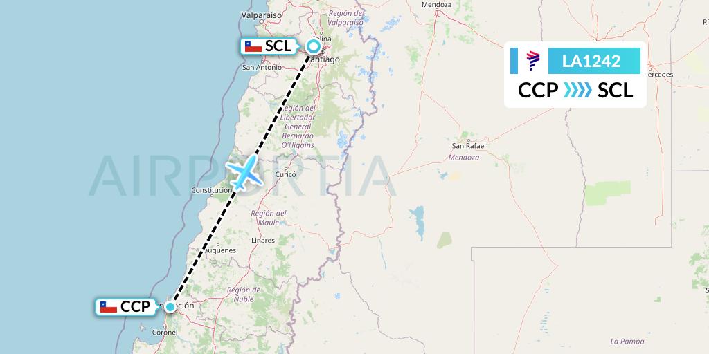 LA1242 LAN Airlines Flight Map: Concepcion to Santiago
