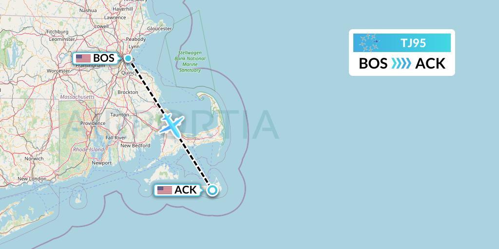 TJ95 Tradewind Aviation Flight Map: Boston to Nantucket