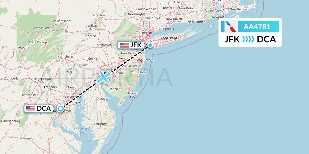 AA4781 American Airlines Flight Map: New York to Washington