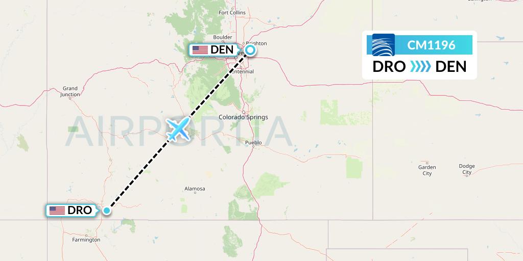 CM1196 Copa Airlines Flight Map: Durango to Denver