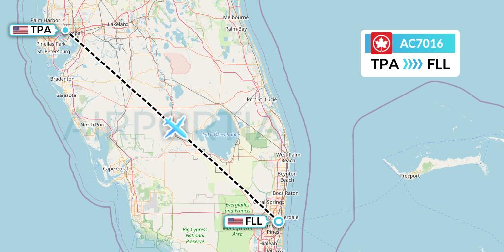 AC7016 Air Canada Flight Map: Tampa to Fort Lauderdale