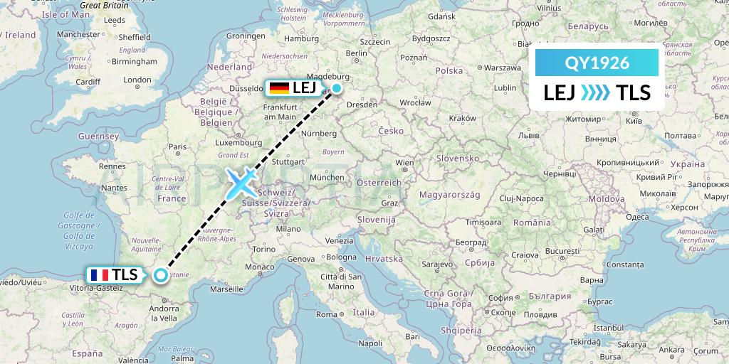QY1926 European Air Transport Flight Map: Leipzig to Toulouse