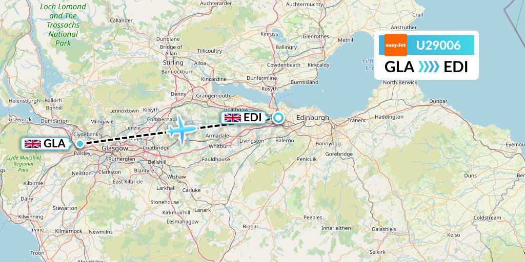 U29006 EasyJet Flight Map: Glasgow to Edinburgh