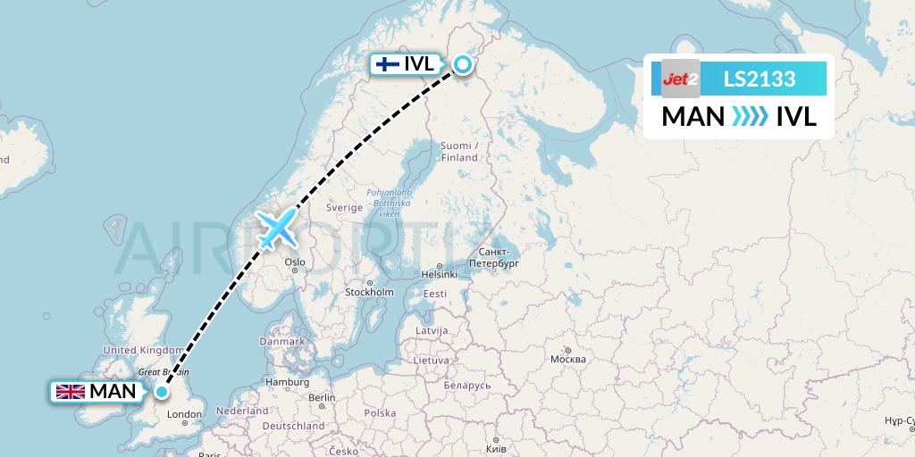 LS2133 Jet2 Flight Map: Manchester to Ivalo