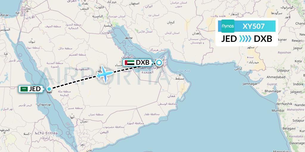 XY507 Flynas Flight Map: Jeddah to Dubai