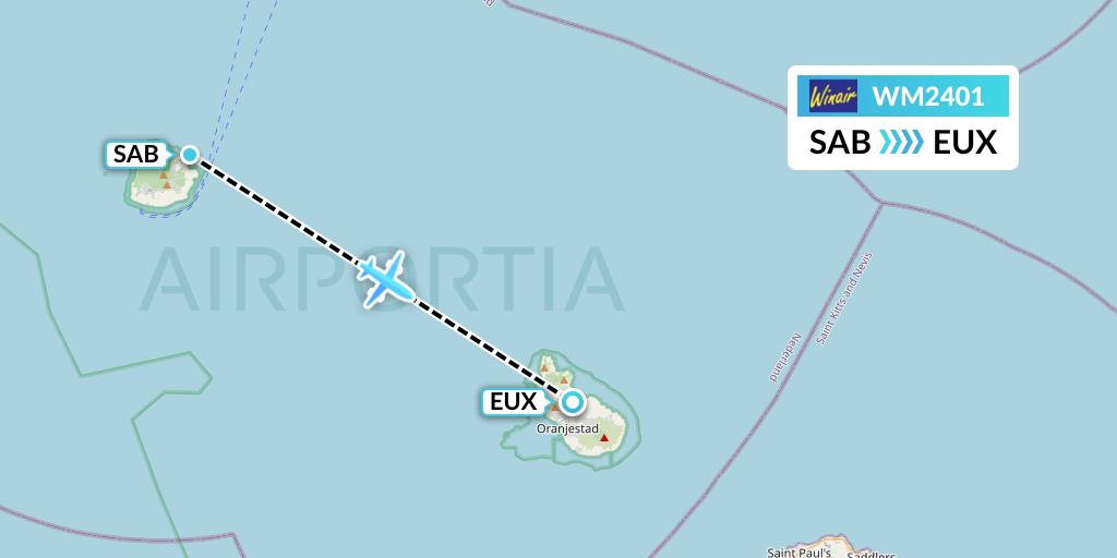 WM2401 Winair Flight Map: Saba to Sint Eustatius