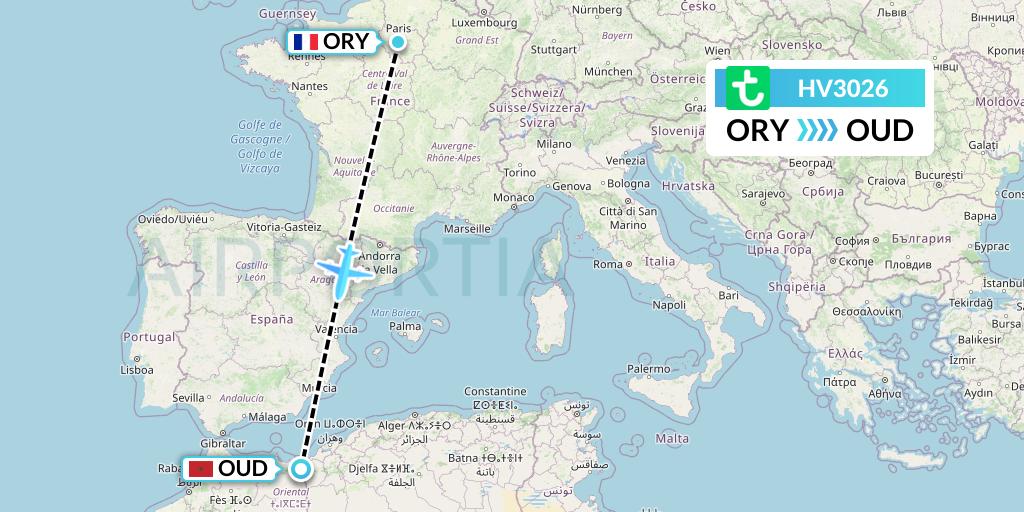 HV3026 Transavia Flight Map: Paris to Oujda