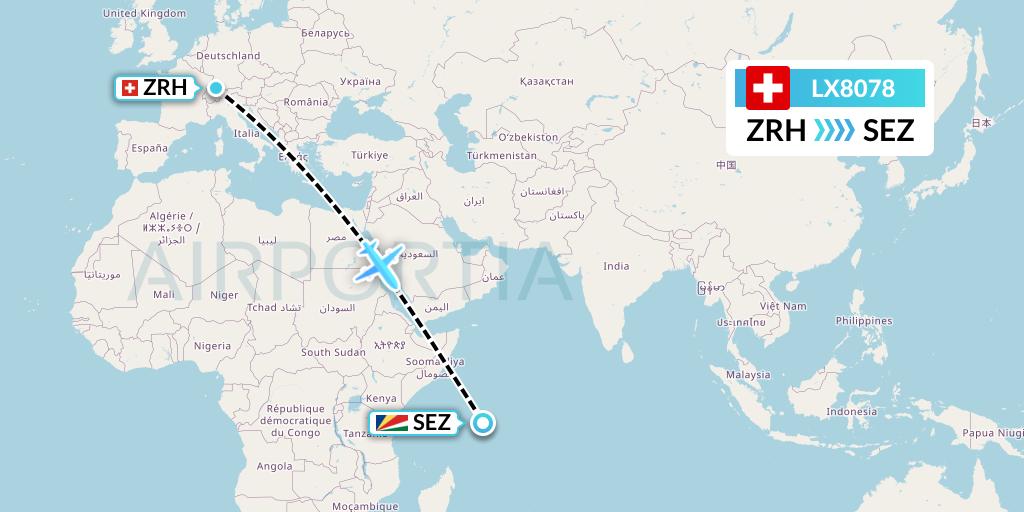 LX8078 Swiss Flight Map: Zurich to Victoria