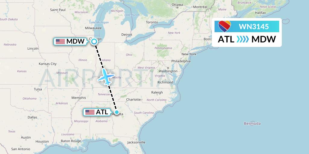 WN3145 Southwest Airlines Flight Map: Atlanta to Chicago