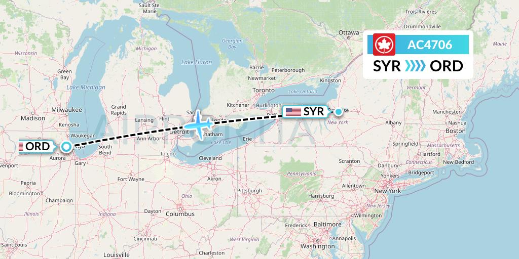 AC4706 Air Canada Flight Map: Syracuse to Chicago