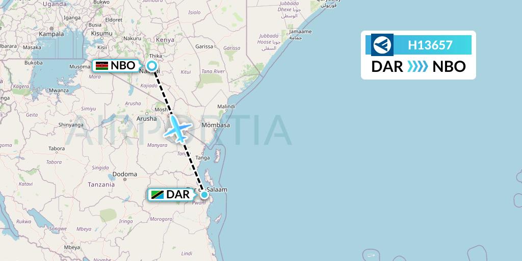 H13657 Hahn Air Systems Flight Map: Dar-es-Salaam to Nairobi