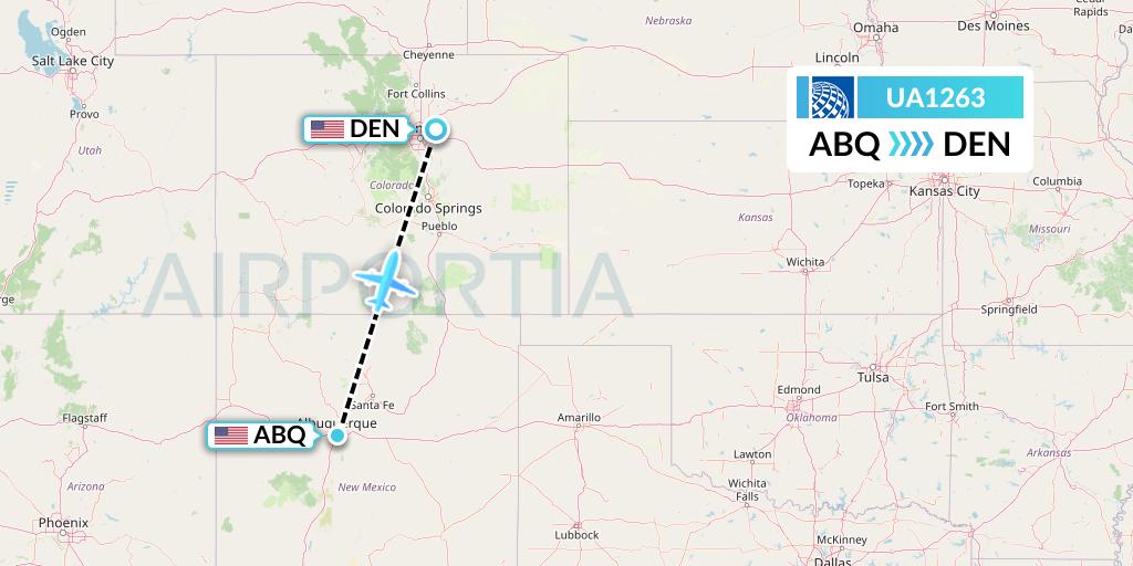 UA1263 United Airlines Flight Map: Albuquerque to Denver