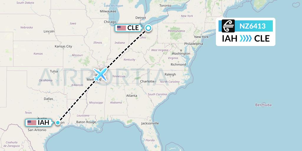 NZ6413 Air New Zealand Flight Map: Houston to Cleveland