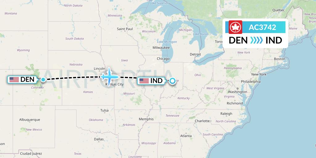 AC3742 Air Canada Flight Map: Denver to Indianapolis