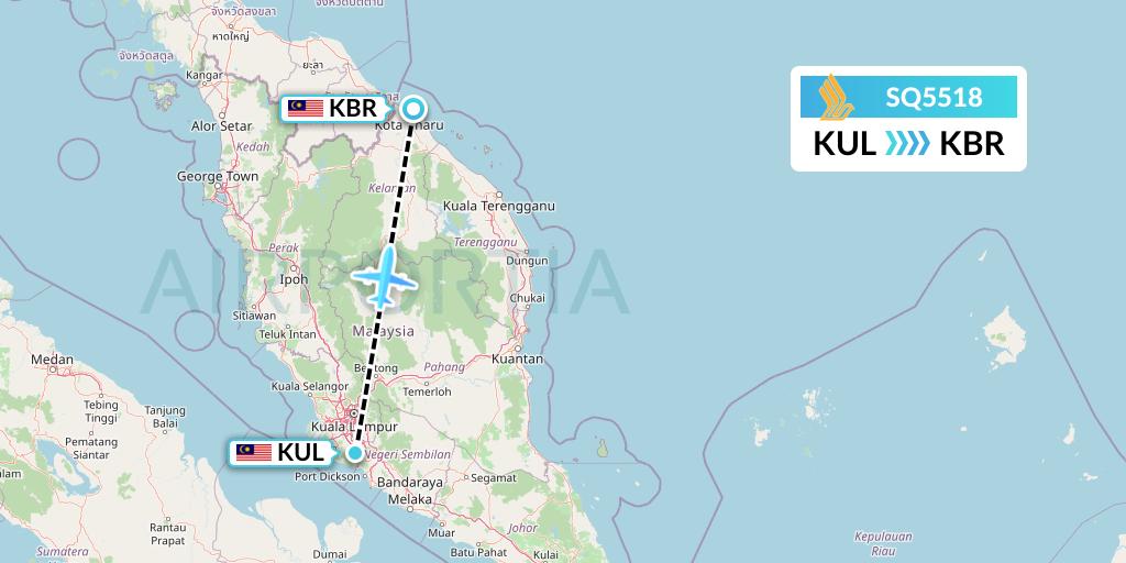 SQ5518 Singapore Airlines Flight Map: Kuala Lumpur to Kota Bharu