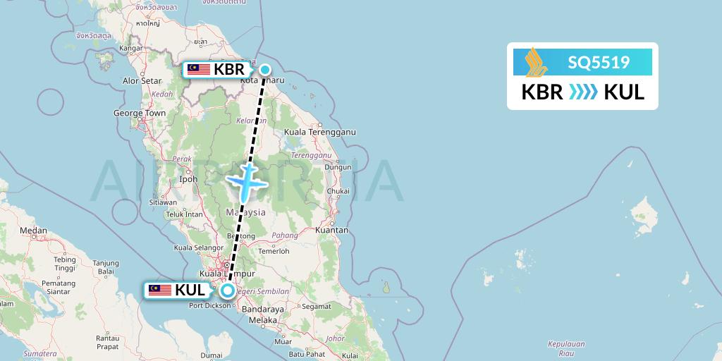 SQ5519 Singapore Airlines Flight Map: Kota Bharu to Kuala Lumpur