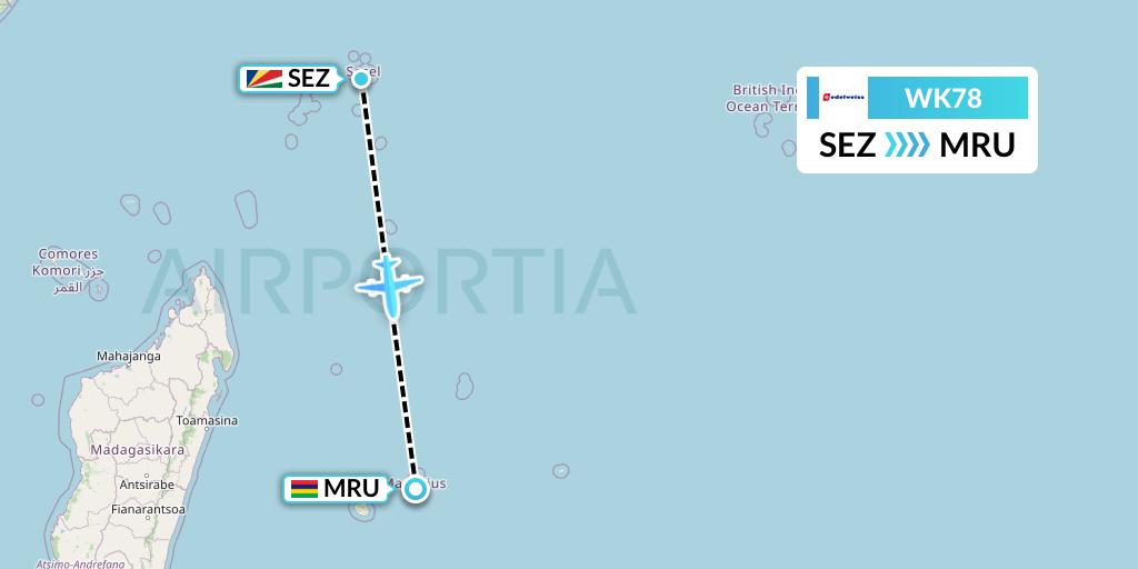 WK78 Edelweiss Air Flight Map: Victoria to Port Louis