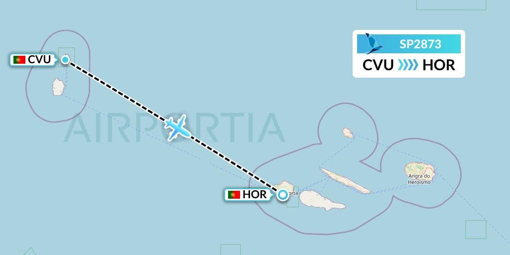 SP2873 SATA Air Acores Flight Map: Corvo to Horta