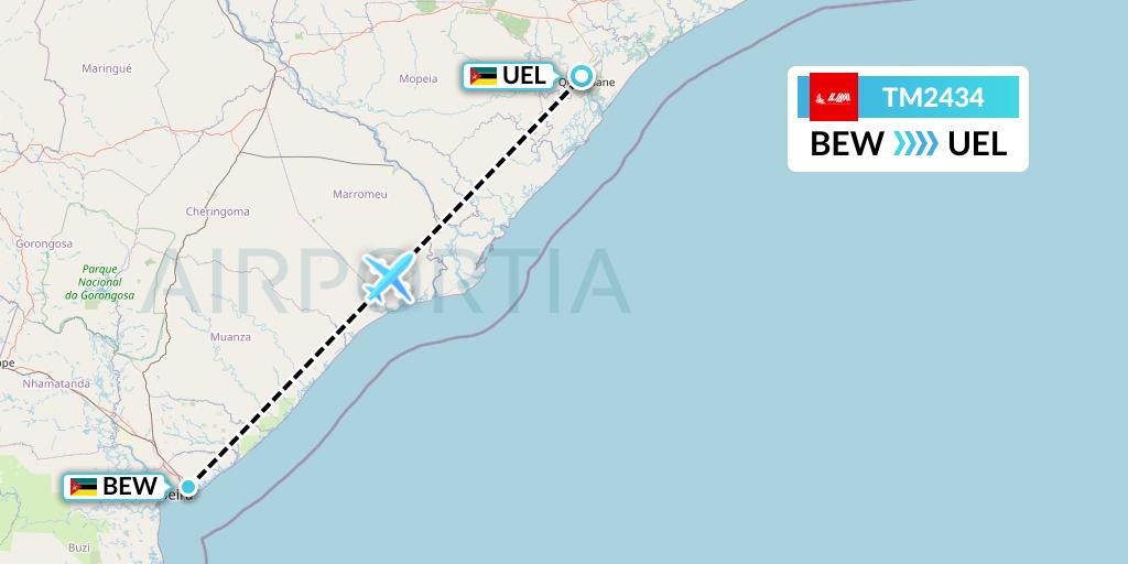 TM2434 LAM Mozambique Airlines Flight Map: Beira to Quelimane