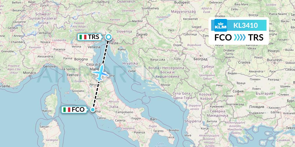 KL3410 KLM Flight Map: Rome to Trieste