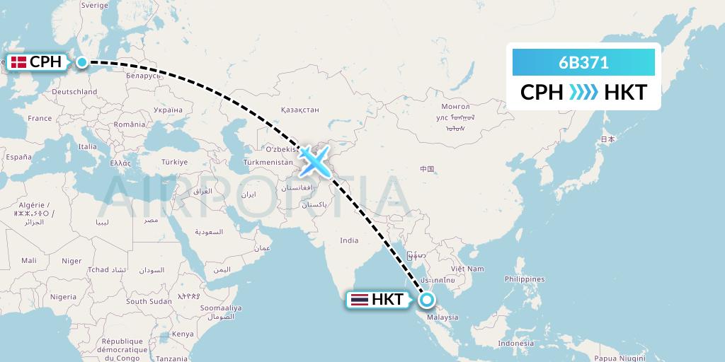 6B371 TUI fly Nordics Flight Map: Copenhagen to Phuket