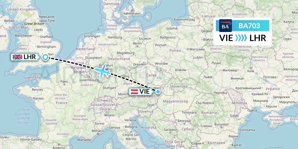 BA703 British Airways Flight Map: Vienna to London