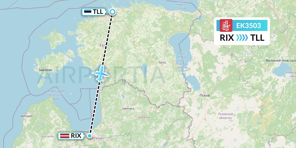 EK3503 Emirates Flight Map: Riga to Tallinn