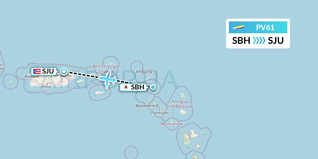 PV61 St. Barth Commuter Flight Map: St. Jean to San Juan